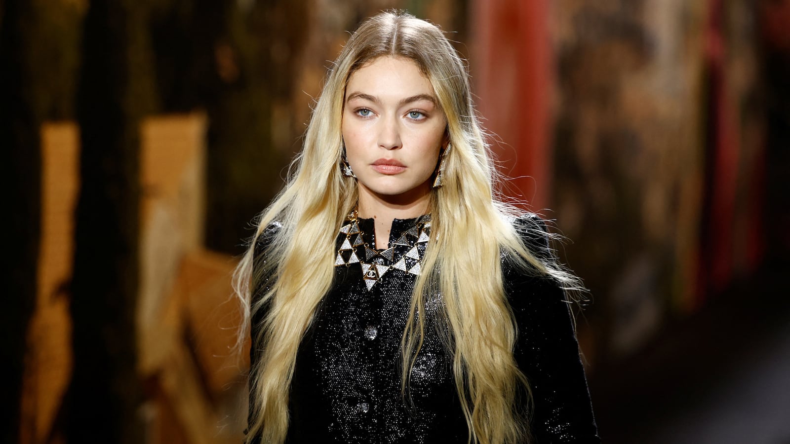 Gigi Hadid walks the runway at the Chanel fashion show in Paris