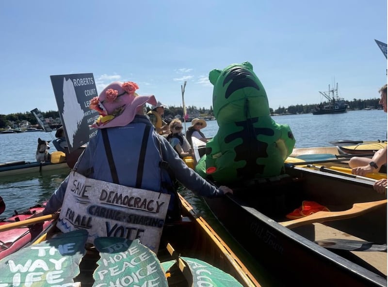 Dozens turned out for the protest in Port Clyde, a coastal community of just a few hundred people.