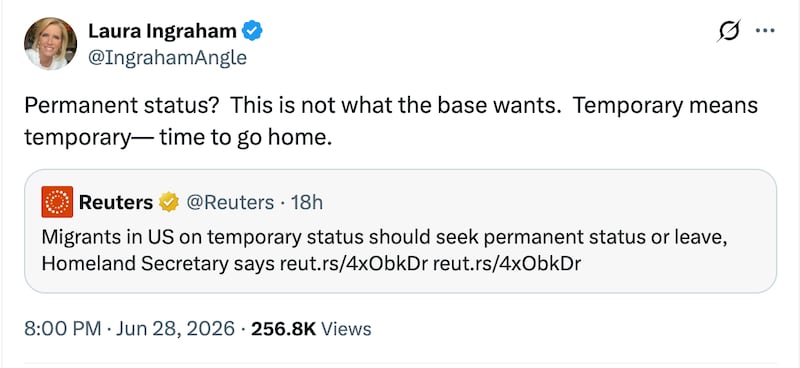 Fox News host Laura Ingraham posted this to her 5 million-plus followers.