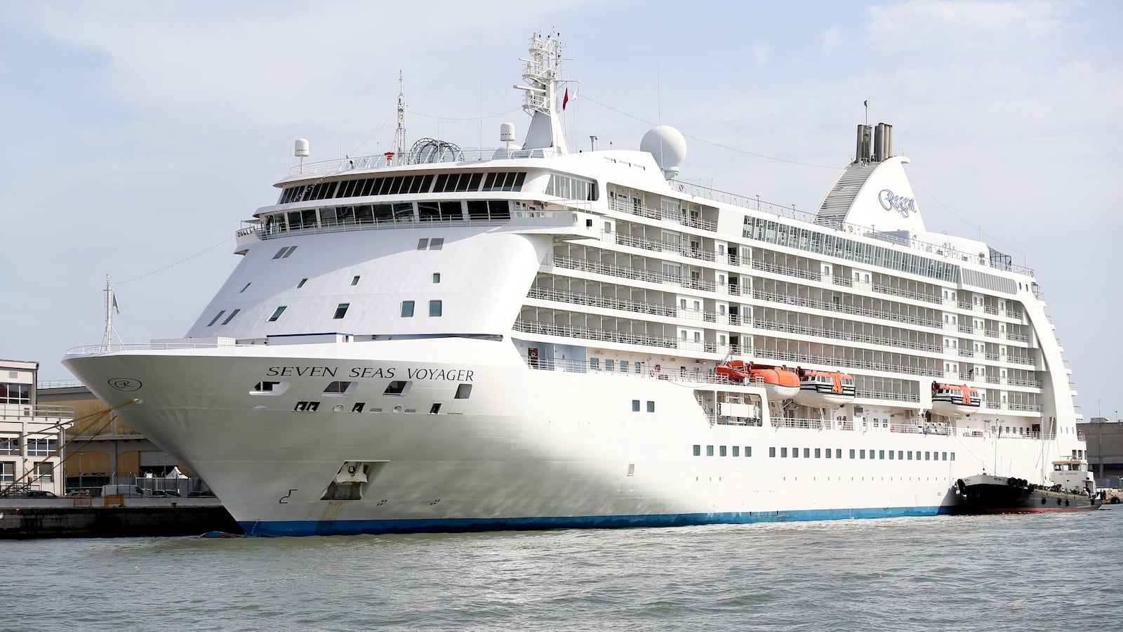 A general view of a huge cruise liner Seven Seas Voyager "Regent" on June 13, 2019 in Venice, Italy.