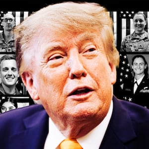 A photo composite of Donald Trump and US service members killed during the Iran war.