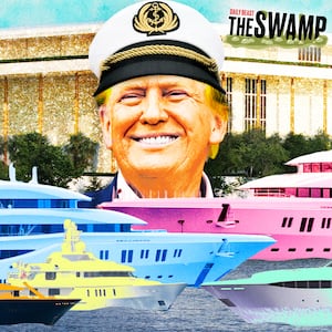 A photo illo illustration of Donald Trump for The Swamp, the Kennedy Center and yachts.