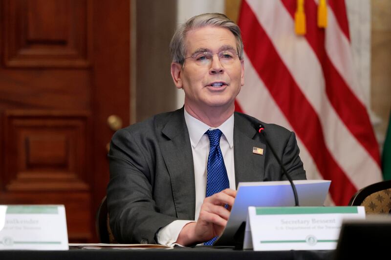 Secretary of the Treasury Scott Bessent gives remarks during a roundtable meeting at the U.S. Treasury Department on May 29, 2025 in Washington, DC.