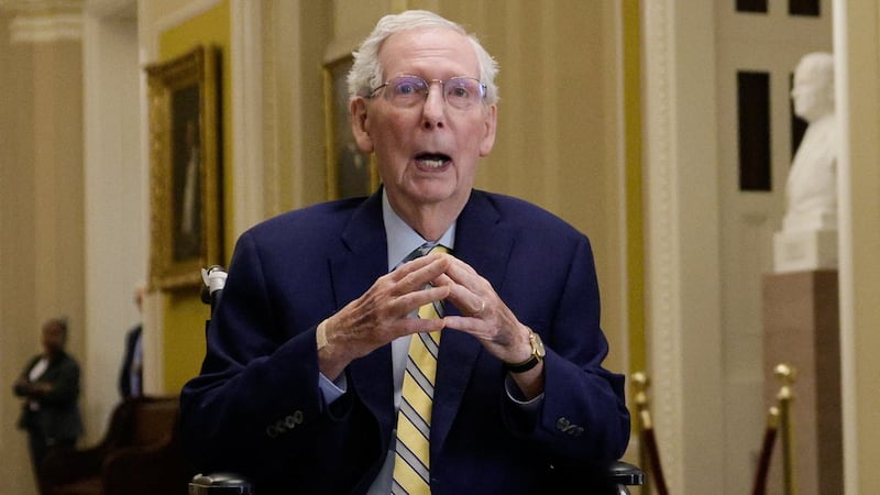 U.S. Senator Mitch McConnell (R-KY) speaks to reporters outside the Senate Chamber after he returned to Capitol Hill in Washington, D.C., U.S., September 14, 2026.