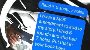 A still from body cam footage of border patrol shooting of Marimar Martinez along with texts from border patrol agents.