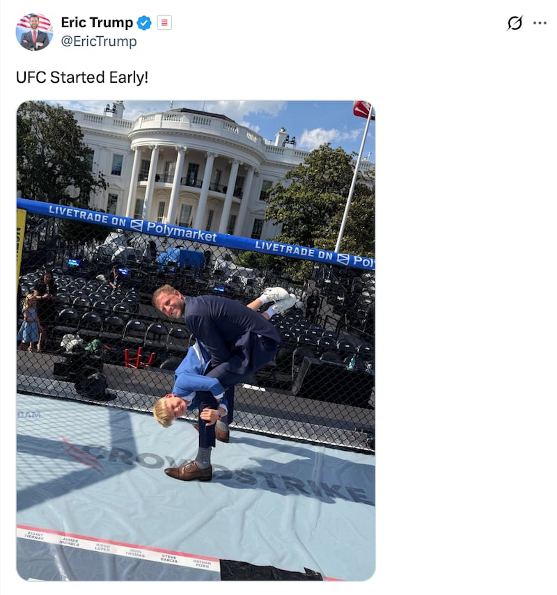 Eric Trump posts from the UFC event.