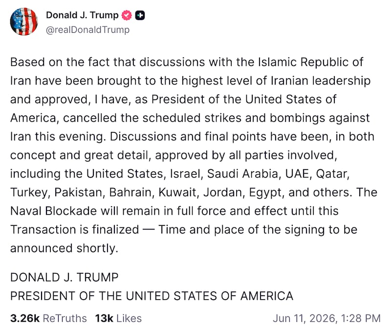 Trump's latest announcement on Iran.