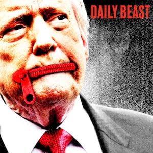 Donald Trump with zipped lips. illo