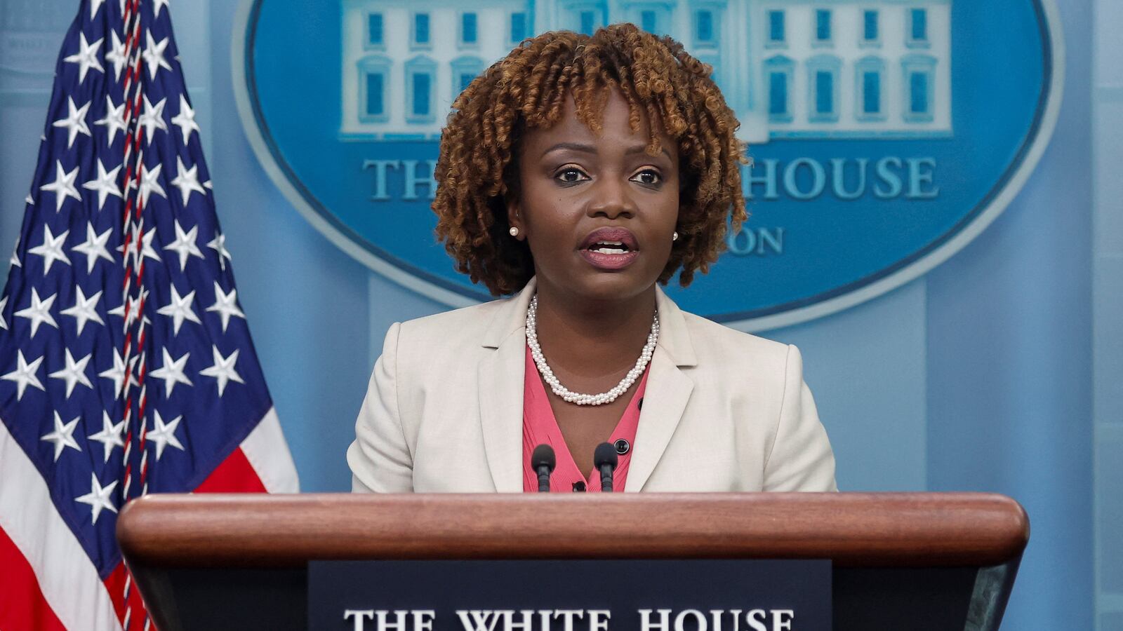 White House Press Secretary Karine Jean-Pierre holds the daily press briefing at the White House in Washington, U.S. June 12, 2023.