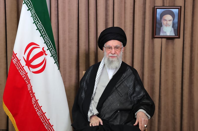 In this handout image provided by the Office of the Supreme Leader of Iran, Iranian Supreme Leader Ali Khamenei addresses the nation in a state television broadcast on June 18, 2025 in Tehran, Iran. In the address, he said the Iranian people would never surrender and that “any form of US military intervention will undoubtedly be met with irreparable harm.”