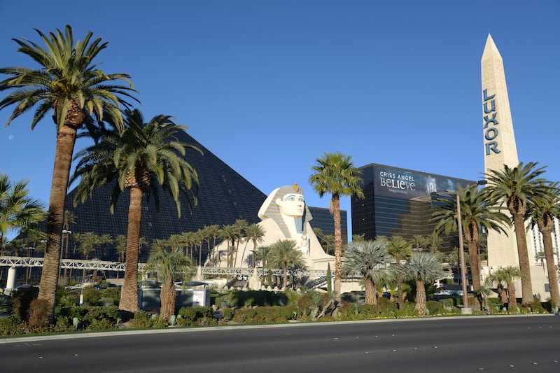 Dec 21, 2013; Las Vegas, NV, USA; General view of the Luxor hotel on the Las Vegas strip on Las Vegas Blvd. before the Las Vegas Bowl between the Fresno State Bulldogs and the Southern California Trojans. Mandatory Credit: Kirby Lee-USA TODAY Sports