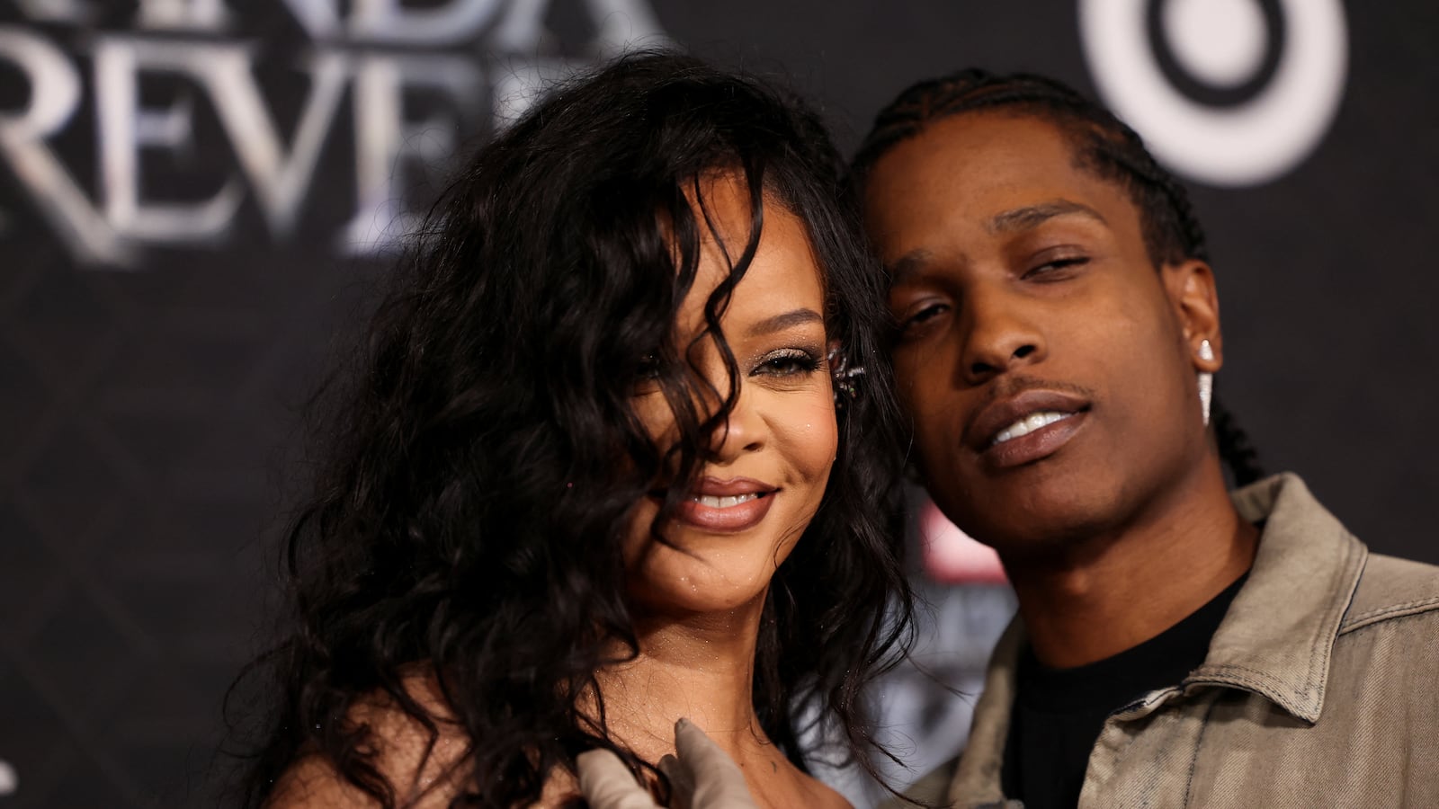 Singer Rihanna and rapper A$AP Rocky attend a premiere for the film Black Panther: Wakanda Forever.