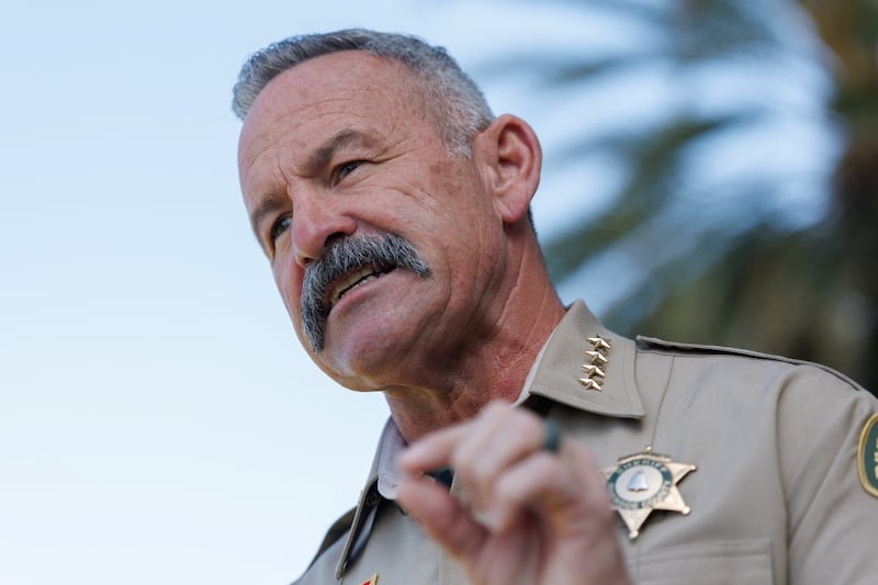 Riverside County Sheriff Chad Bianco speaks at a press conference in support of changing California's 'sanctuary city' law.  REUTERS/Mike Blake.