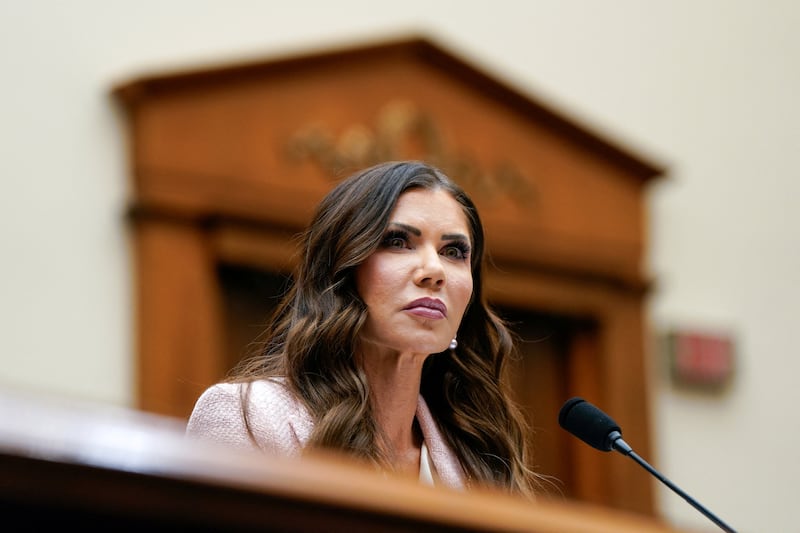 U.S. Homeland Security Secretary Kristi Noem attends a House Judiciary Committee hearing on "Oversight of the Department of Homeland Security" to testify, on Capitol Hill in Washington, D.C., U.S., March 4, 2026.