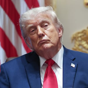 President Donald Trump listens to members of his Cabinet speak during a meeting in the Cabinet Room of the White House on May 27, 2026 in Washington, DC.