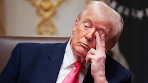Donald Trump attends a meeting of his Cabinet in the Cabinet Room of the White House.