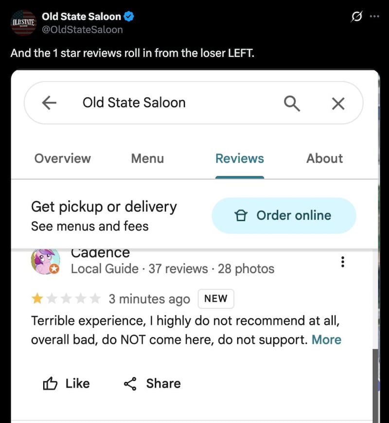 The Old State Saloon reveals its offer has not been universally popular.