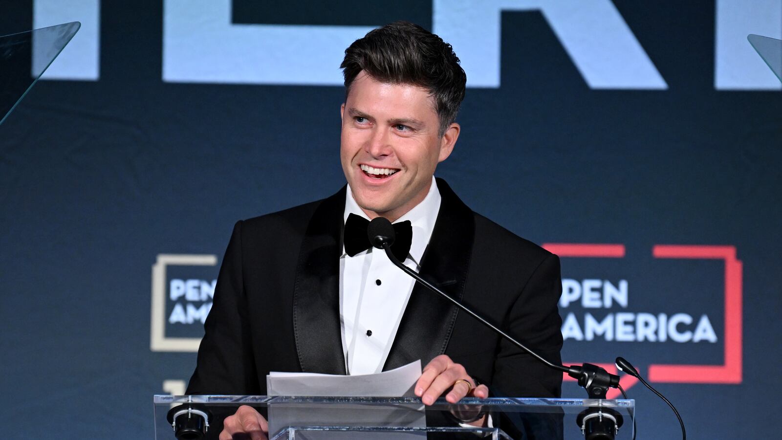 Colin Jost hosts the 2023 PEN America Literary Gala at American Museum of Natural History on May 18, 2023 in New York City.