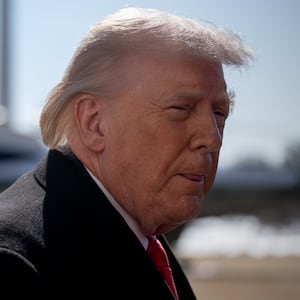 President Donald Trump departs the White House via Marine One on Friday, Feb. 13, 2026 in Washington, D.C.