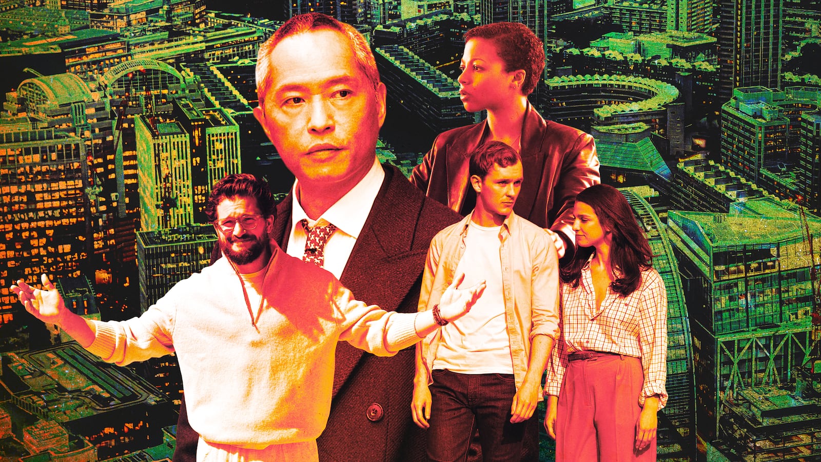 A photo illustration of the cast of Industry.