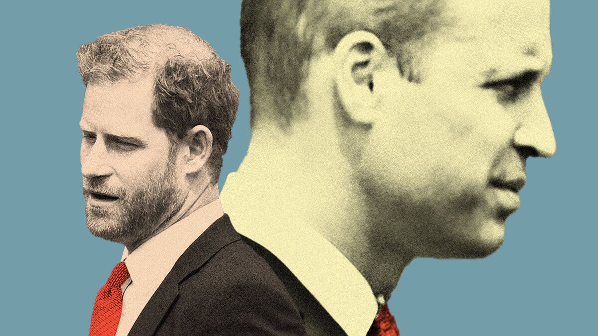 Photo illustration of princes William and Harry back to back.