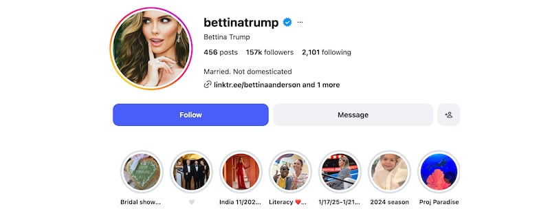 Screenshot of Bettina Trump’s Instagram.