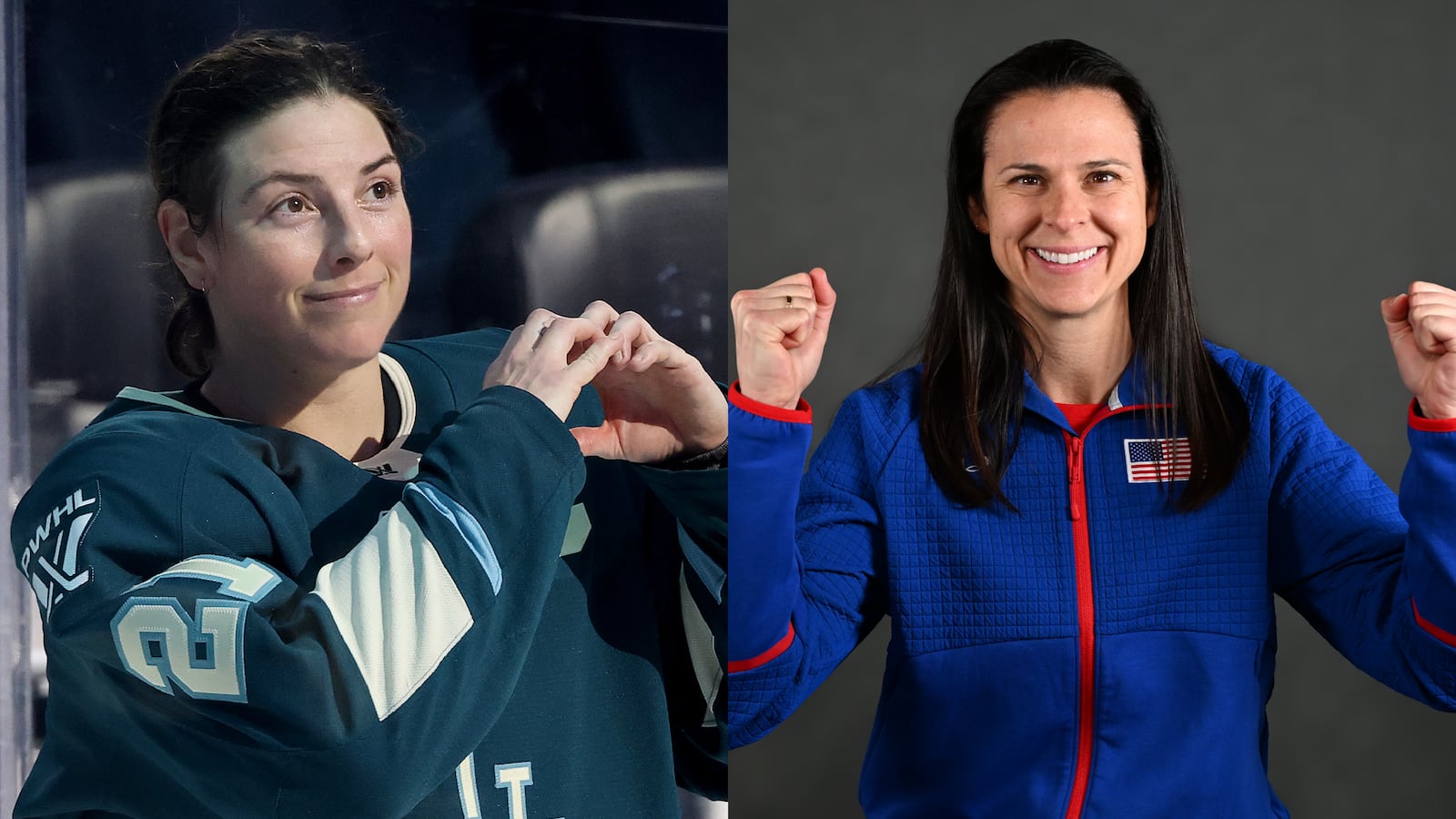 Brittany Bowe (right) and Hilary Knight (left)