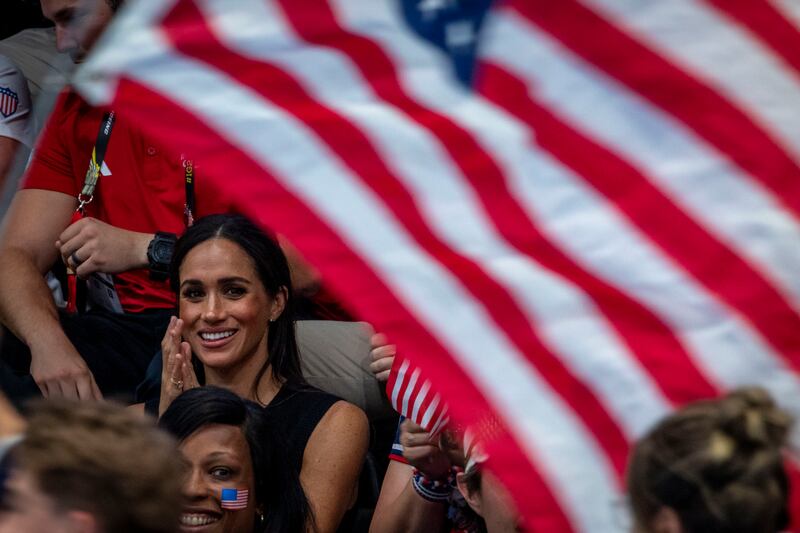 Meghan, Duchess of Sussex, watches the wheelchair basketball final between the USA and France.