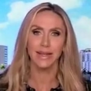 Lara Trump on Fox News, speaking beside an Instagram photo of a pregnant Karoline Leavitt.