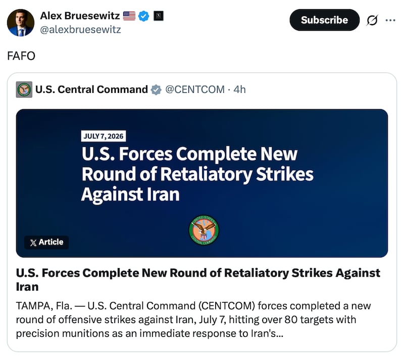Alex Bruesewitz shares Central Command's statement.