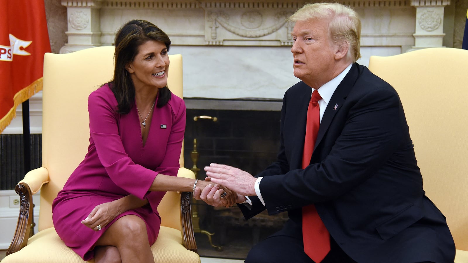 Donald Trump shakes hands with Nikki Haley