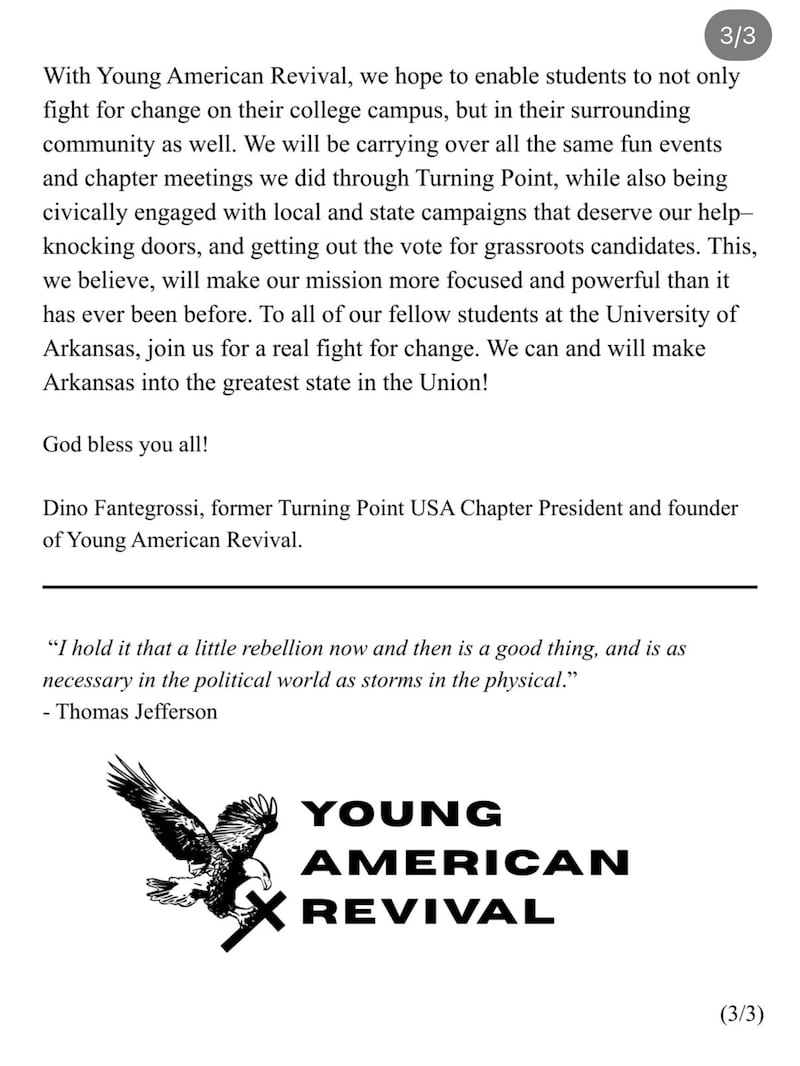 The letter included a quote from Thomas Jefferson, the first Democratic-Republican president.