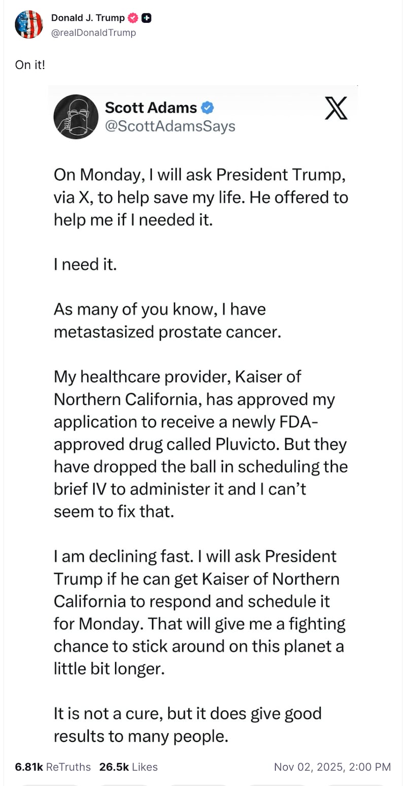 President Donald Trump vowed to help the cartoonist in November.