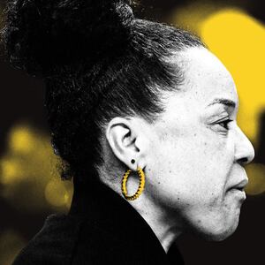 A photo illustration of Dawn Staley