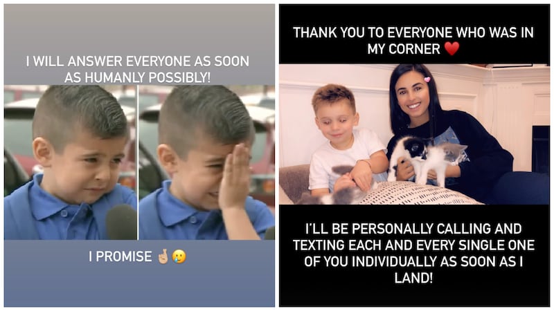 Bruna Ferreira posted on her Instagram twice upon being released from ICE custody—the first, left, coming in the early hours of Tuesday morning.