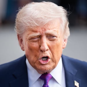 UNITED STATES - MARCH 11: President Donald Trump speaks with reporters on the South Lawn of the White House before boarding Marine One en route to Kentucky, on Wednesday March 11, 2026. (Tom Williams/CQ-Roll Call, Inc via Getty Images)