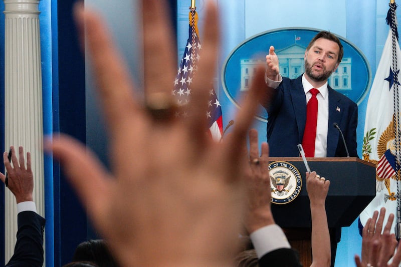 U.S. Vice President JD Vance holds a press briefing at the White House in Washington, D.C., U.S., June 18, 2026. REUTERS/Eric Lee
