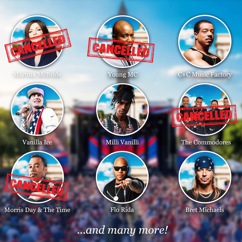 Freedom 250 The Great American State Fair Music lineup and cancellations.