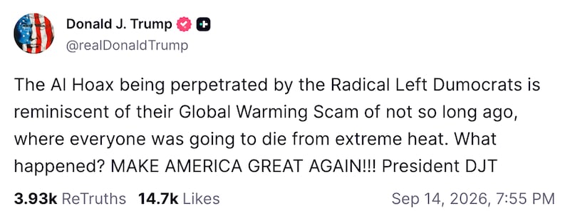Donald Trump dismisses concerns about AI.