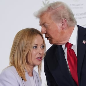 SHARM EL SHEIKH, EGYPT - OCTOBER 13: U.S. President Donald Trump (R) greets Italy's Prime Minister Giorgia Meloni during a summit of European and Middle Eastern leaders on October 13, 2025 in Sharm El Sheikh, Egypt. President Trump is in Egypt to meet with European and Middle Eastern leaders in what’s being billed as an international peace summit, following the start of a US-brokered ceasefire deal to end the war in the Gaza Strip. (Photo by Evan Vucci - Pool/Getty Images)
