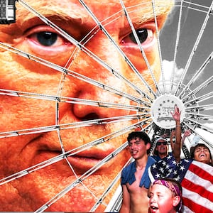 Donald Trump behind a ferris wheel for the America 250 state fair and USMNT fans in the front