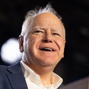 GEORGIA, UNITED STATES - NOVEMBER 3: Governor Tim Walz (D-MN) speaks at a campaign rally in Cobb County, Georgia on November 3, 2024.