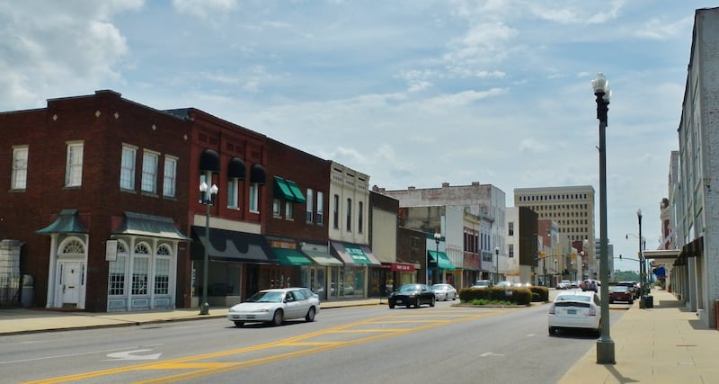 Downtown Anniston, Alabama, where the couple lived. Public domain.