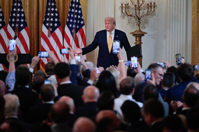 WASHINGTON, DC - JULY 22: U.S. President Donald Trump takes the stage during a reception for Republican members of the House of Representatives in the East Room of the White House on July 22, 2025 in Washington, DC. Trump thanked GOP lawmakers for passing the One Big Beautiful Bill Act. (Photo by Chip Somodevilla/Getty Images)