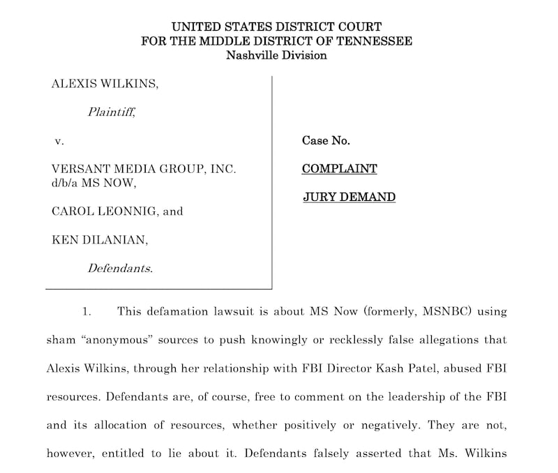 Alexis Wilkins lawsuit against MS Now.