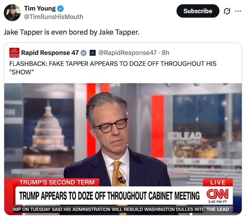 Tim Young posts about CNN host Jake Tapper.