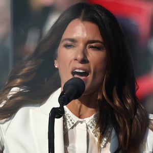 Former NASCAR driver Danica Patrick speaks during a Republican presidential nominee, former U.S. President Donald Trump campaign rally at Lancaster Airport on November 03, 2024 in Lititz, Pennsylvania.