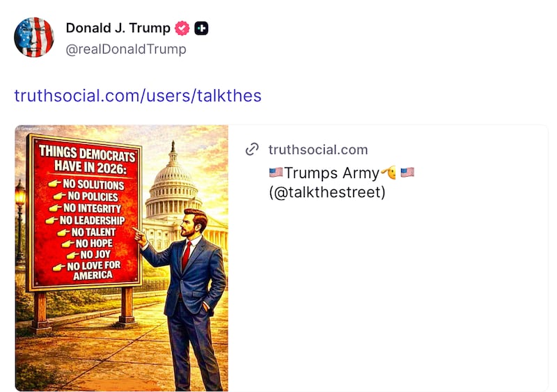 Screenshot of Trump's Truth Social post.