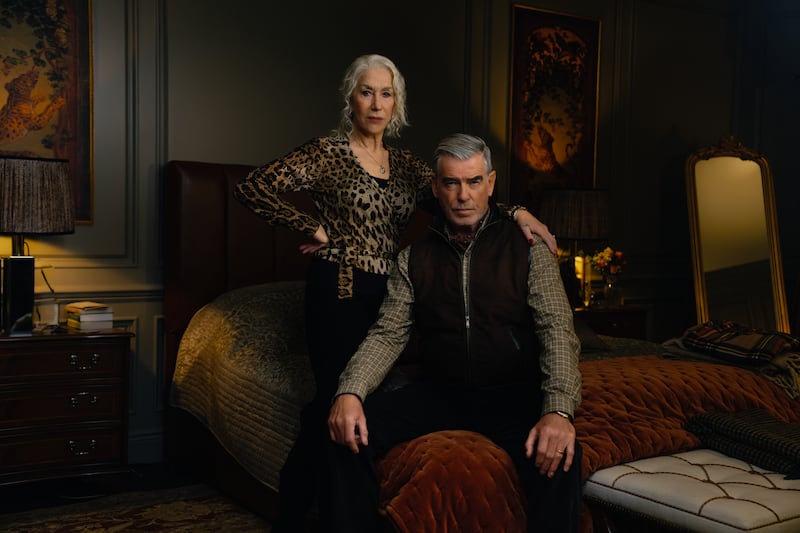 Helen Mirren as Maeve Harrigan and Pierce Brosnan as Conrad Harrigan in MOBLAND