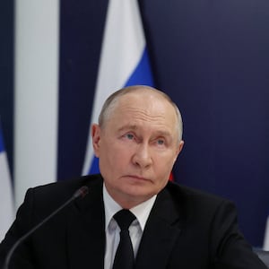 Russian President Vladimir Putin attends a meeting with commanders at the Main Admiralty on Navy Day in Saint Petersburg, Russia, July 26, 2026. Sputnik/Vyacheslav Prokofyev/Pool via REUTERS ATTENTION EDITORS - THIS IMAGE WAS PROVIDED BY A THIRD PARTY.
